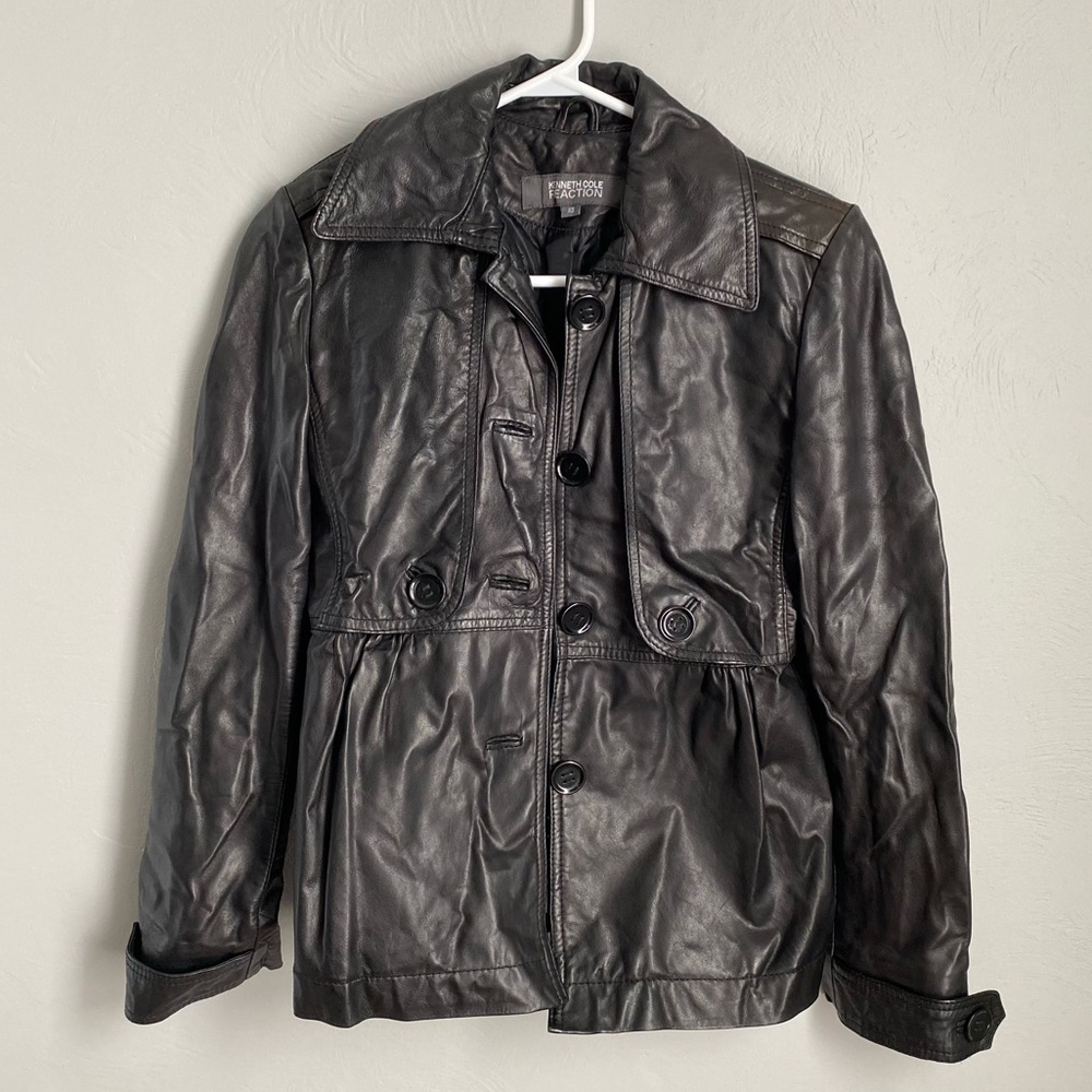 KENNETH COLE 100% Genuine Leather Black Jacket